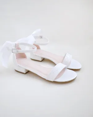 Rock Glitter Low Block Heel Wedding Sandals with Back Satin Bow
