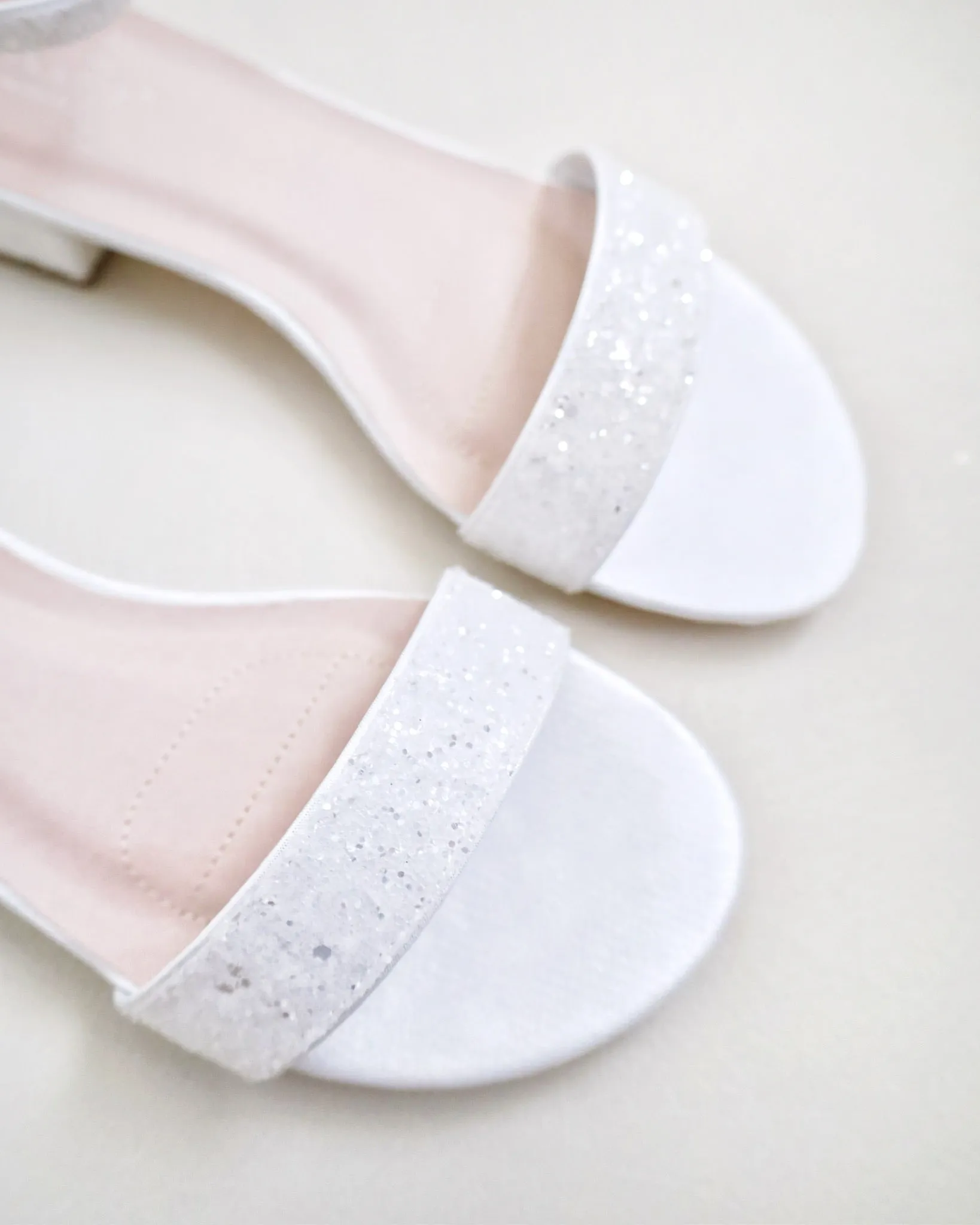 Rock Glitter Low Block Heel Wedding Sandals with Back Satin Bow