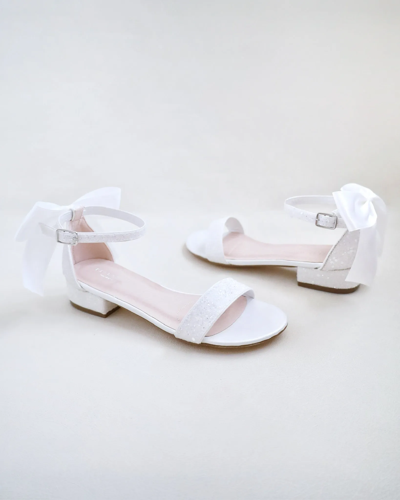 Rock Glitter Low Block Heel Wedding Sandals with Back Satin Bow