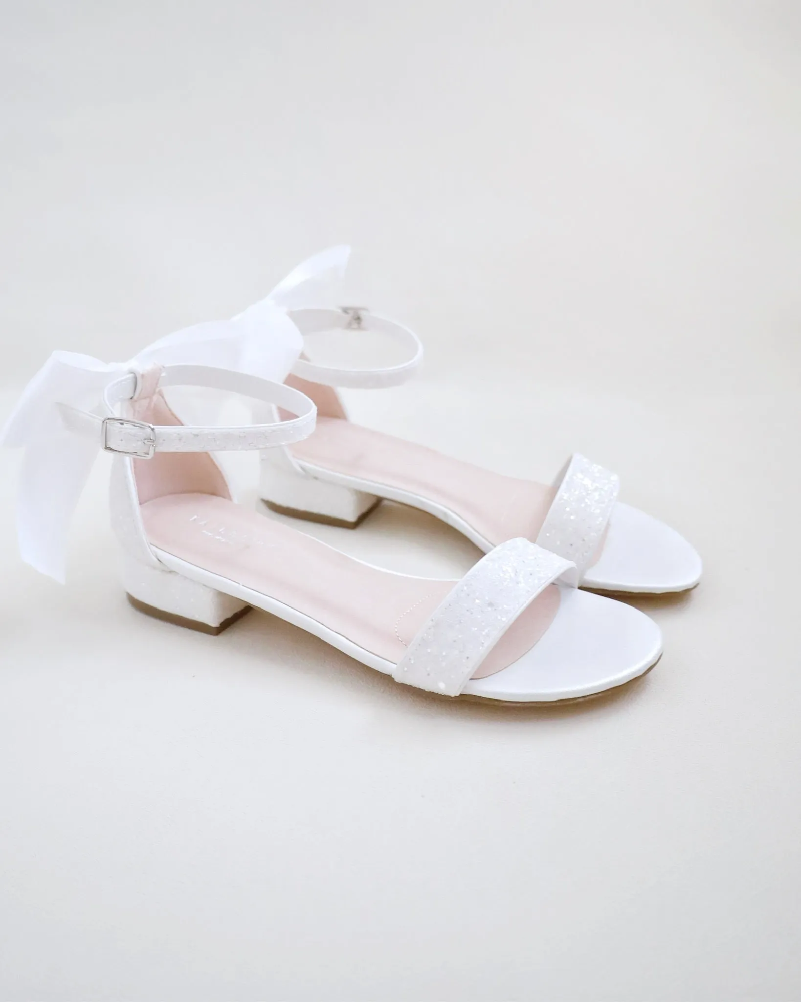 Rock Glitter Low Block Heel Wedding Sandals with Back Satin Bow