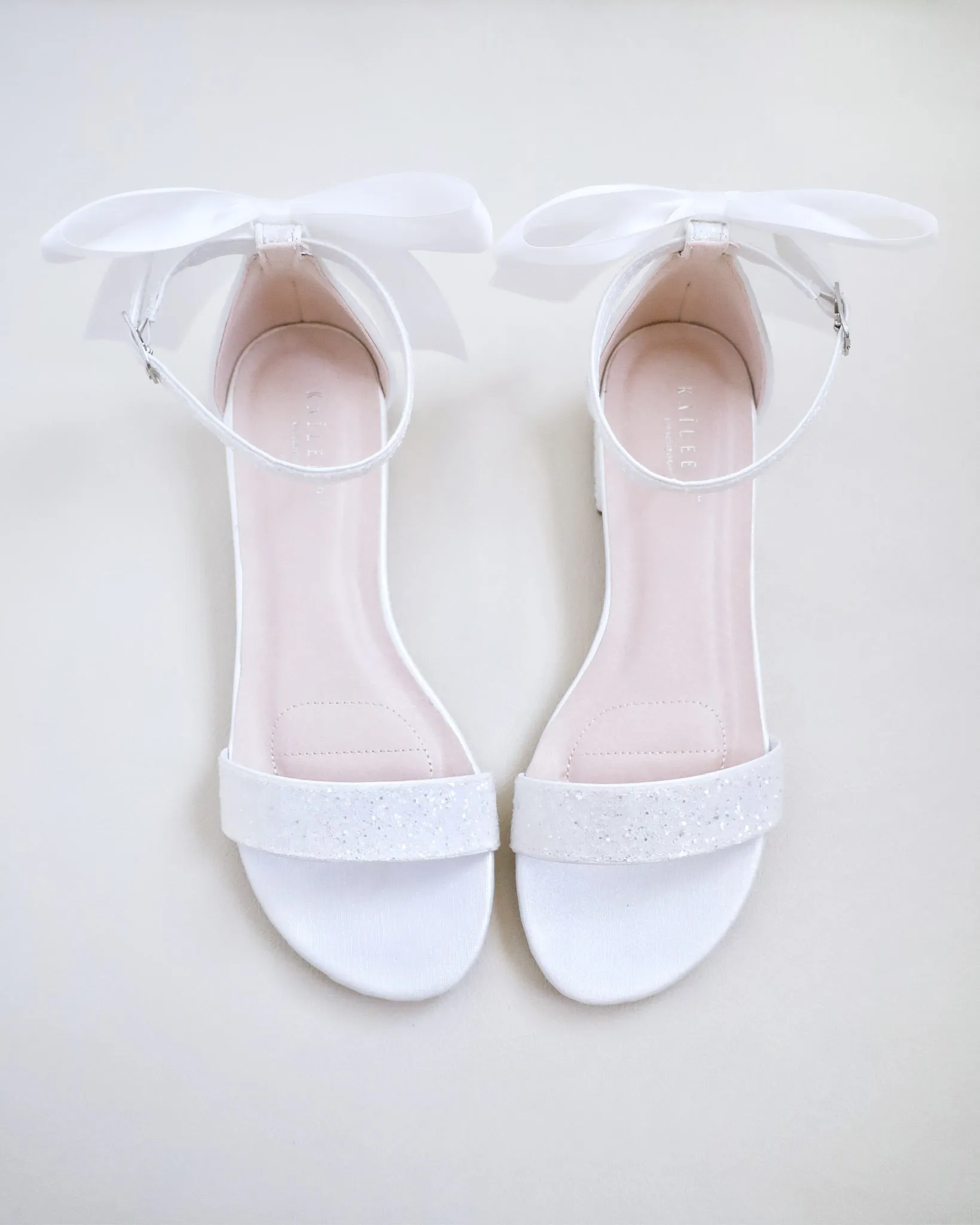 Rock Glitter Low Block Heel Wedding Sandals with Back Satin Bow