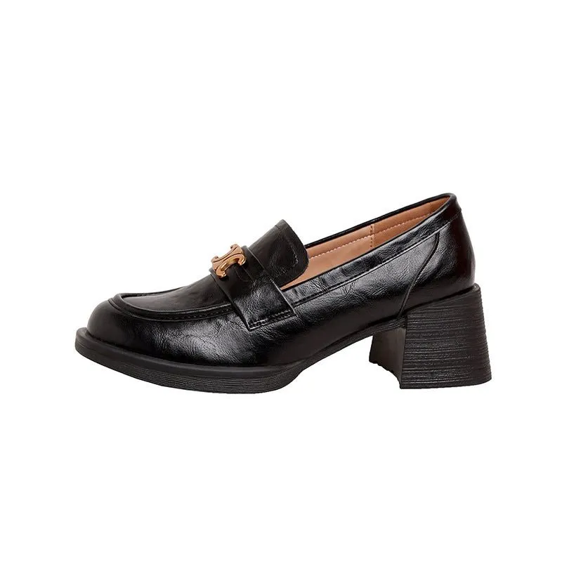 Round Toe Block Heel Loafers