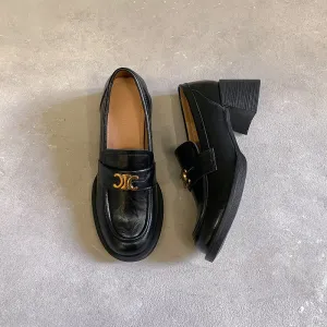 Round Toe Block Heel Loafers