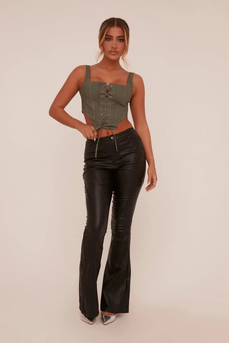 Sage Denim Lace Up Detail Corset Top - Radley