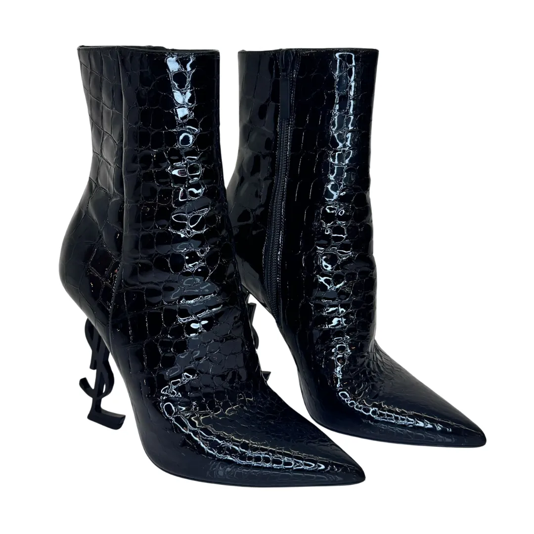 SAINT LAURENT Opyum Patent Leather Booties