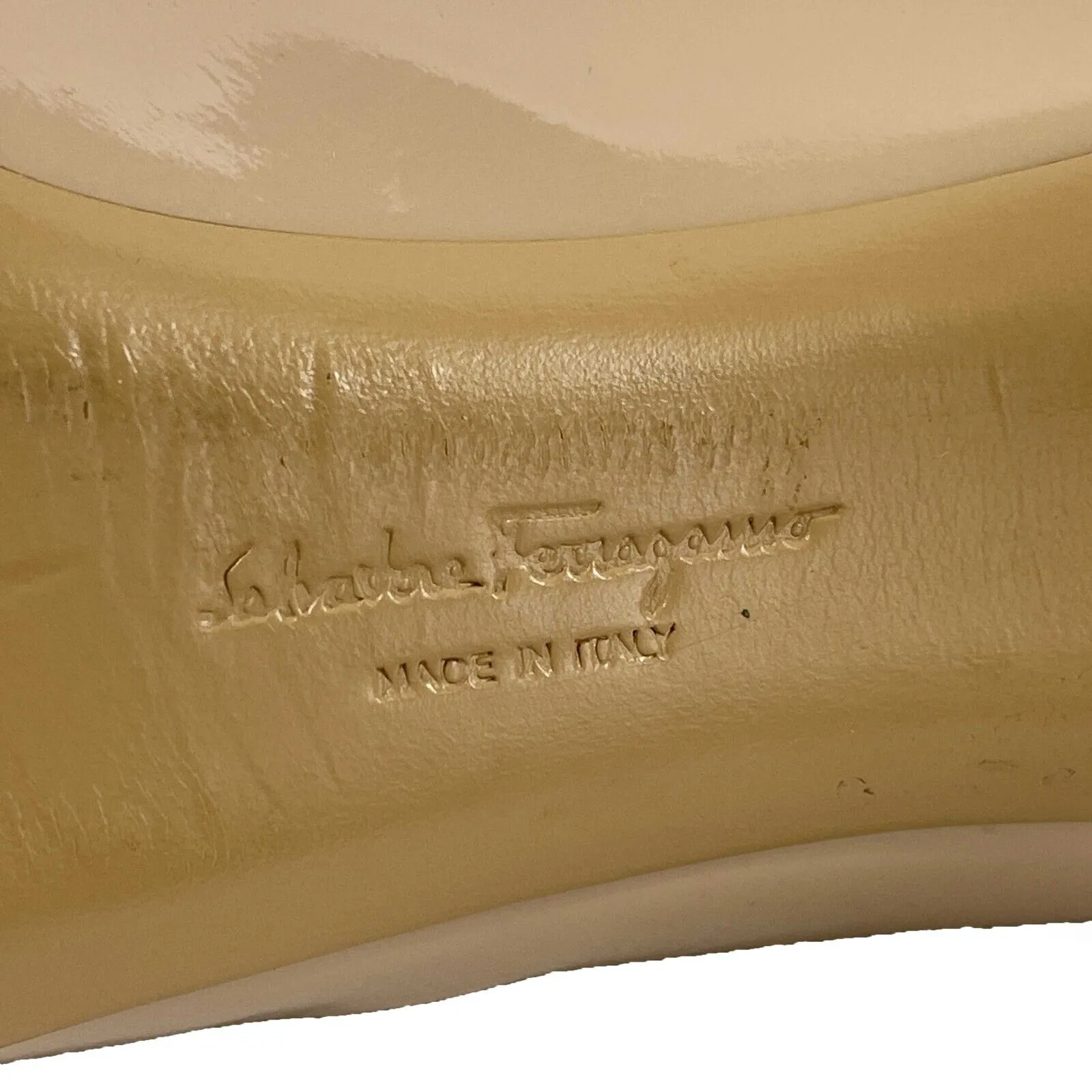Salvatore Ferragamo - Pale Pink Patent Leather Vera Bow Peep Toe Pump - 7.5