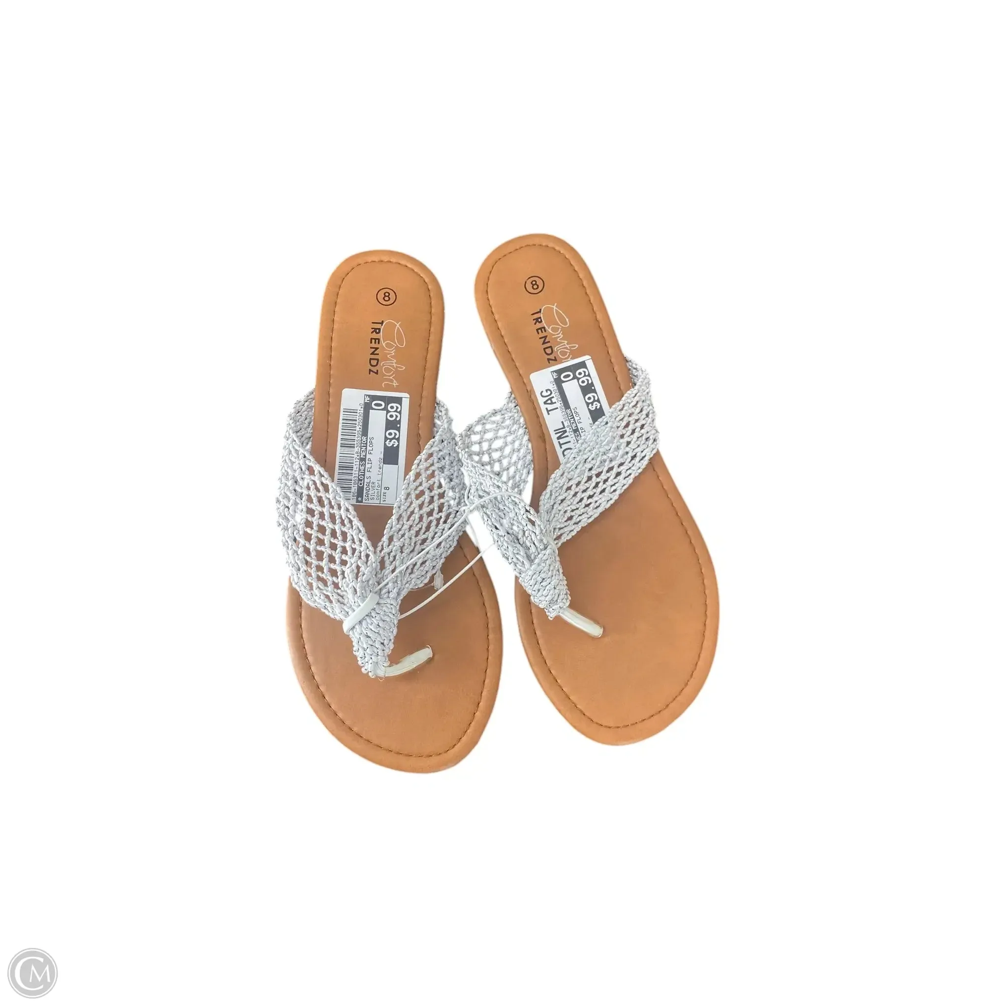 Sandals Flip Flops By Clothes Mentor In Silver, Size: 8