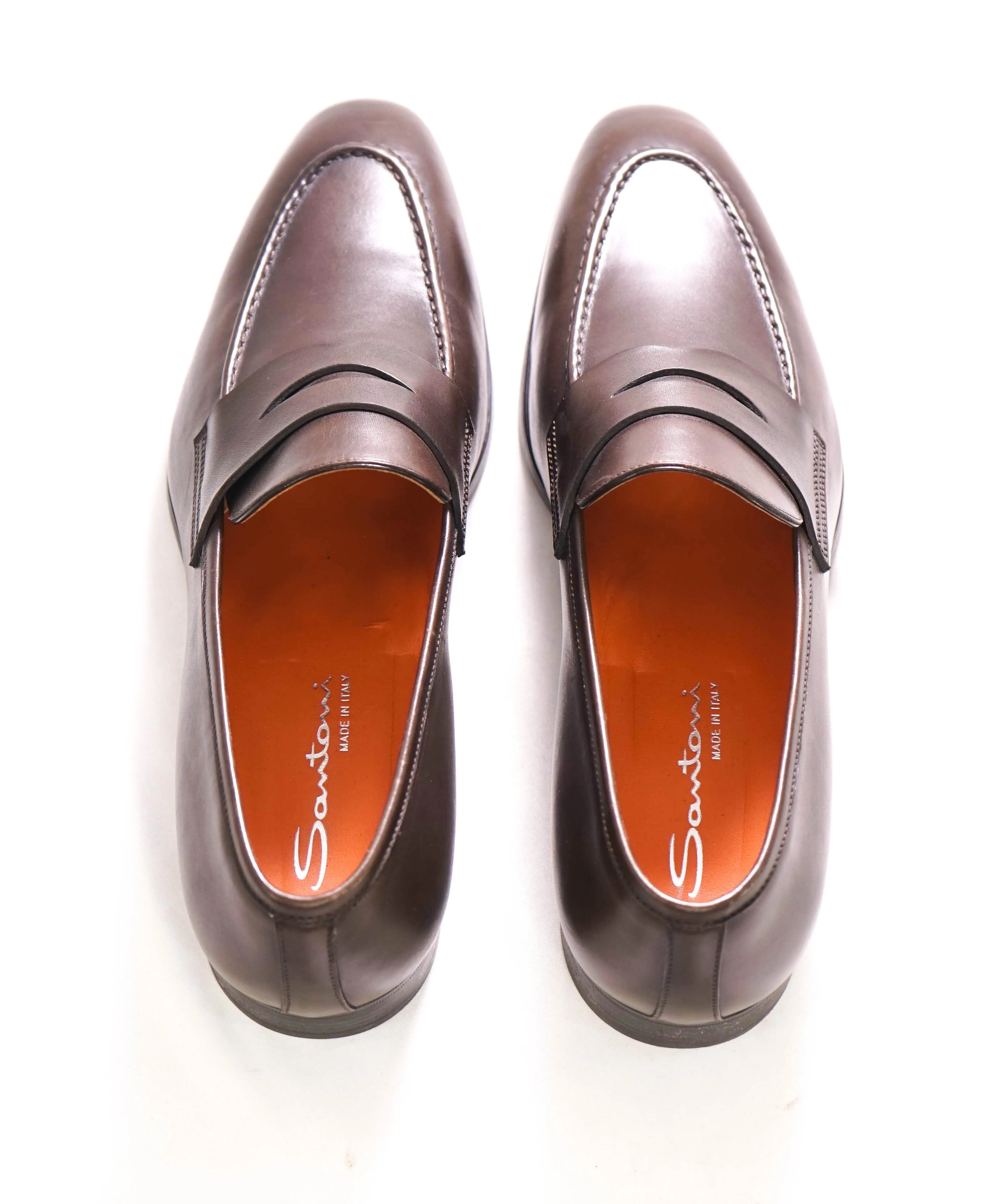 SANTONI - Brown Smooth Leather Round Toe Penny Loafers - 11 US (10 IT)