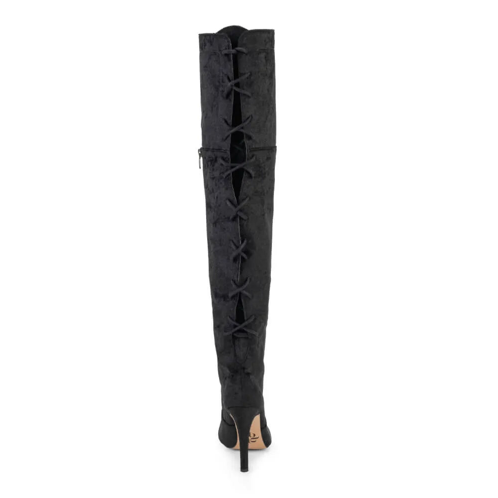 Sashah - Vegan Black Suede with Patent - Street Sole