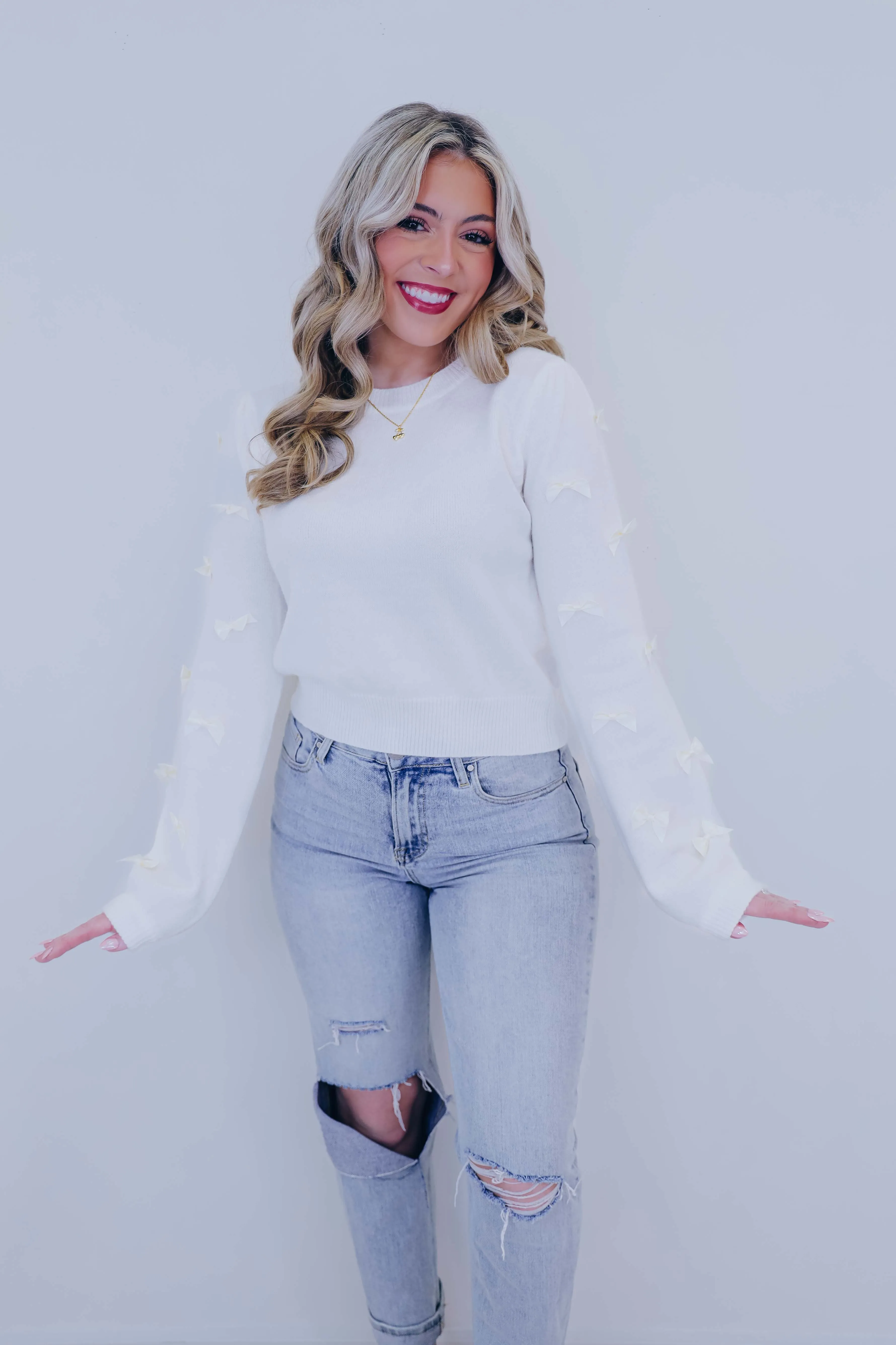 Sass N Satin Bow Embellished Sweater
