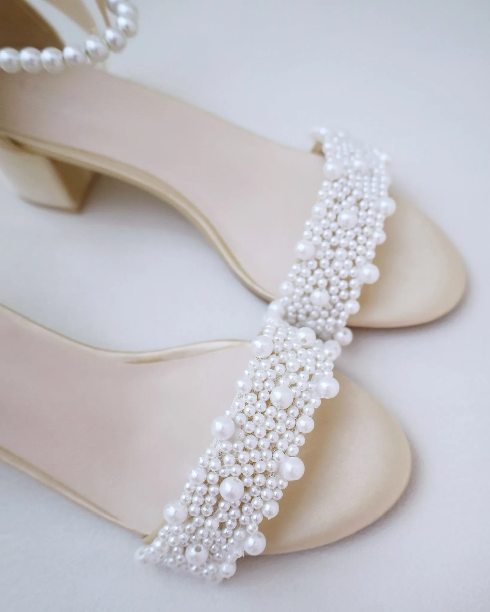 Satin Block Heel Evening Sandals with Perla Applique