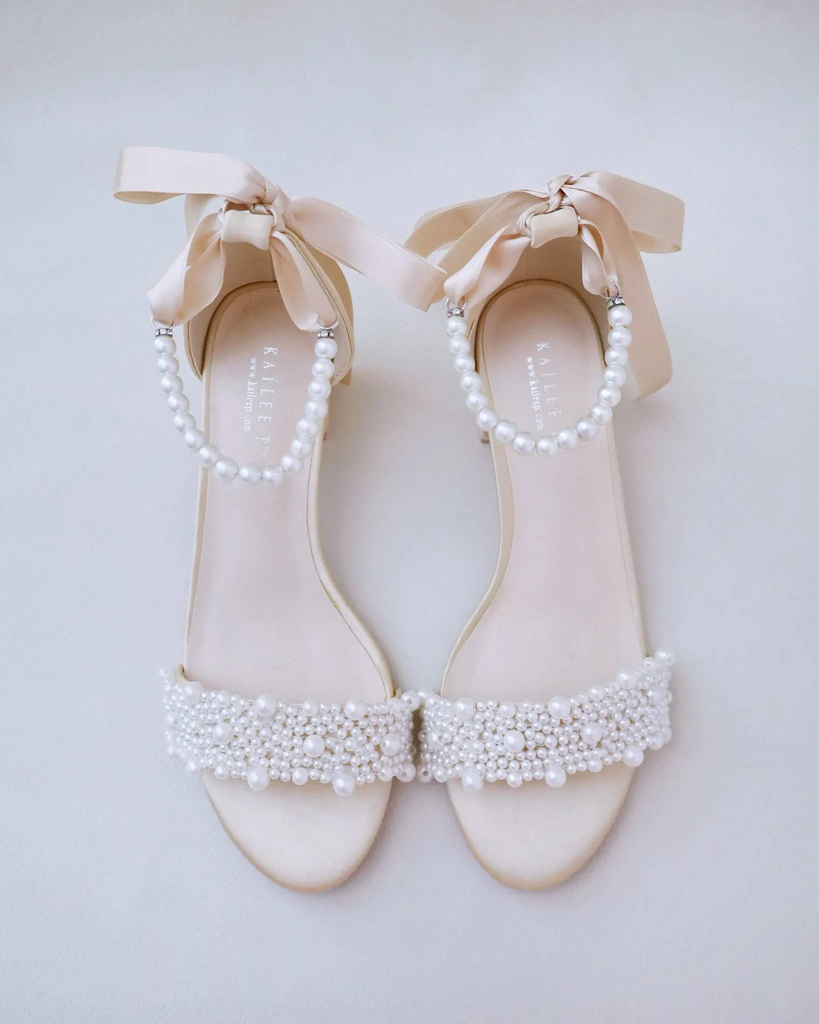 Satin Block Heel Evening Sandals with Perla Applique