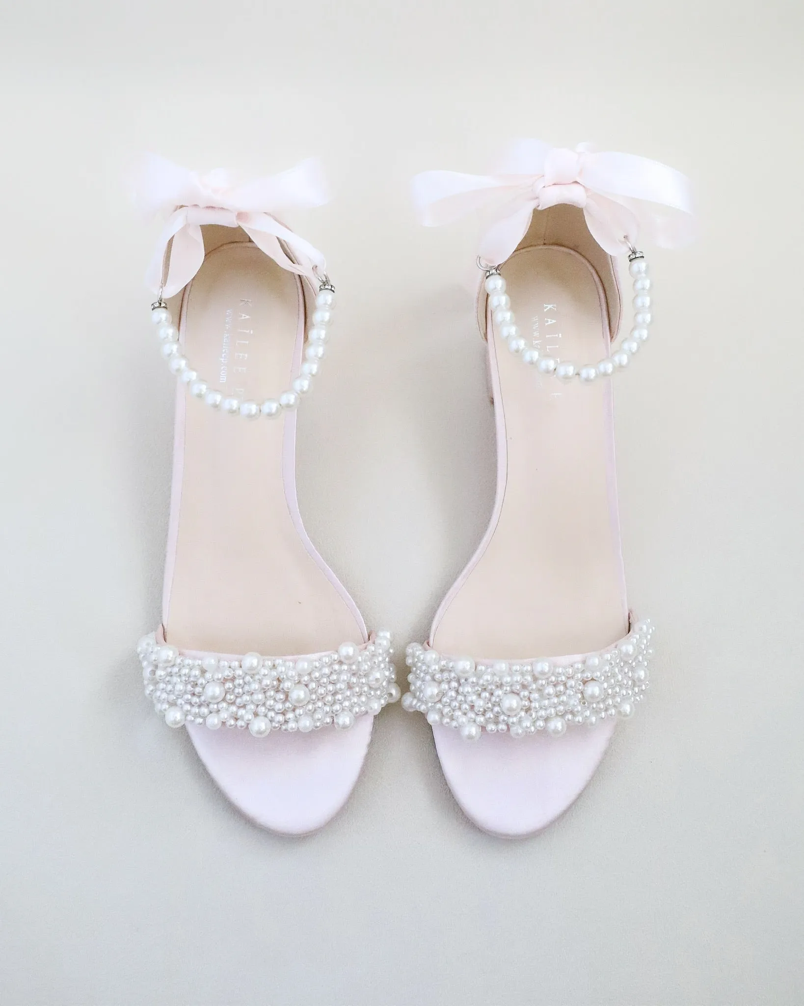 Satin Block Heel Evening Sandals with Perla Applique