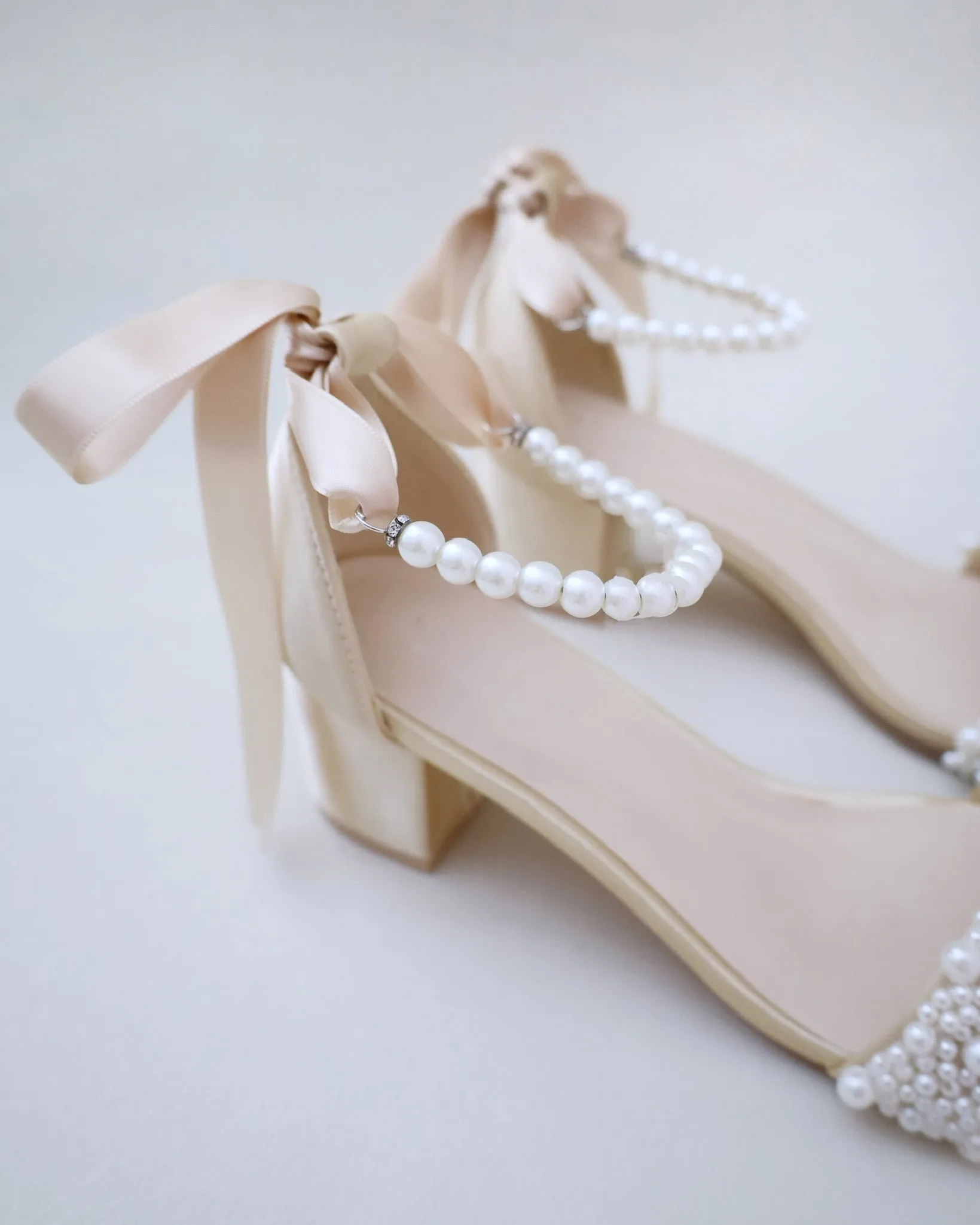 Satin Block Heel Evening Sandals with Perla Applique