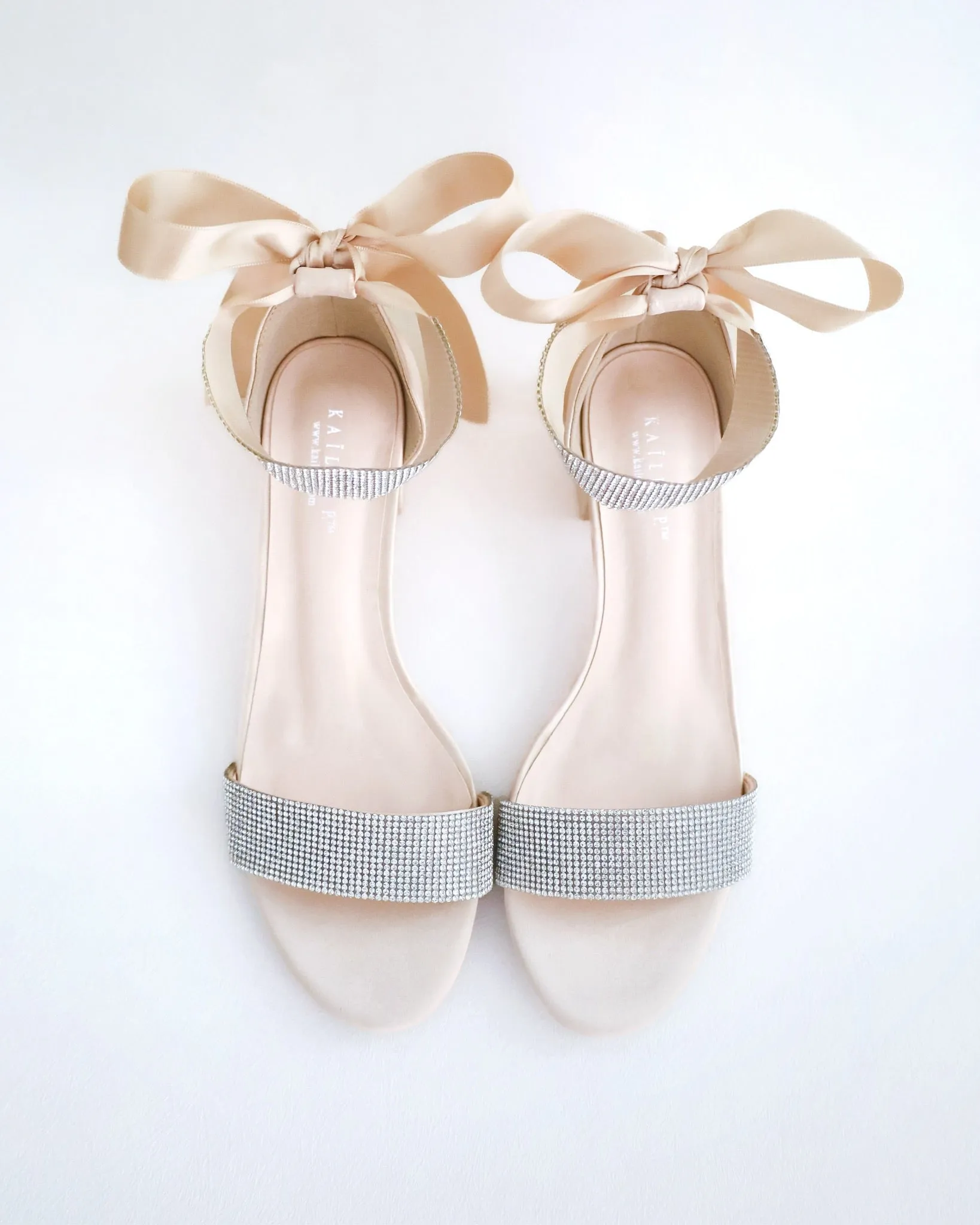 Satin Block Heel Evening Sandals with Rhinestones Strap