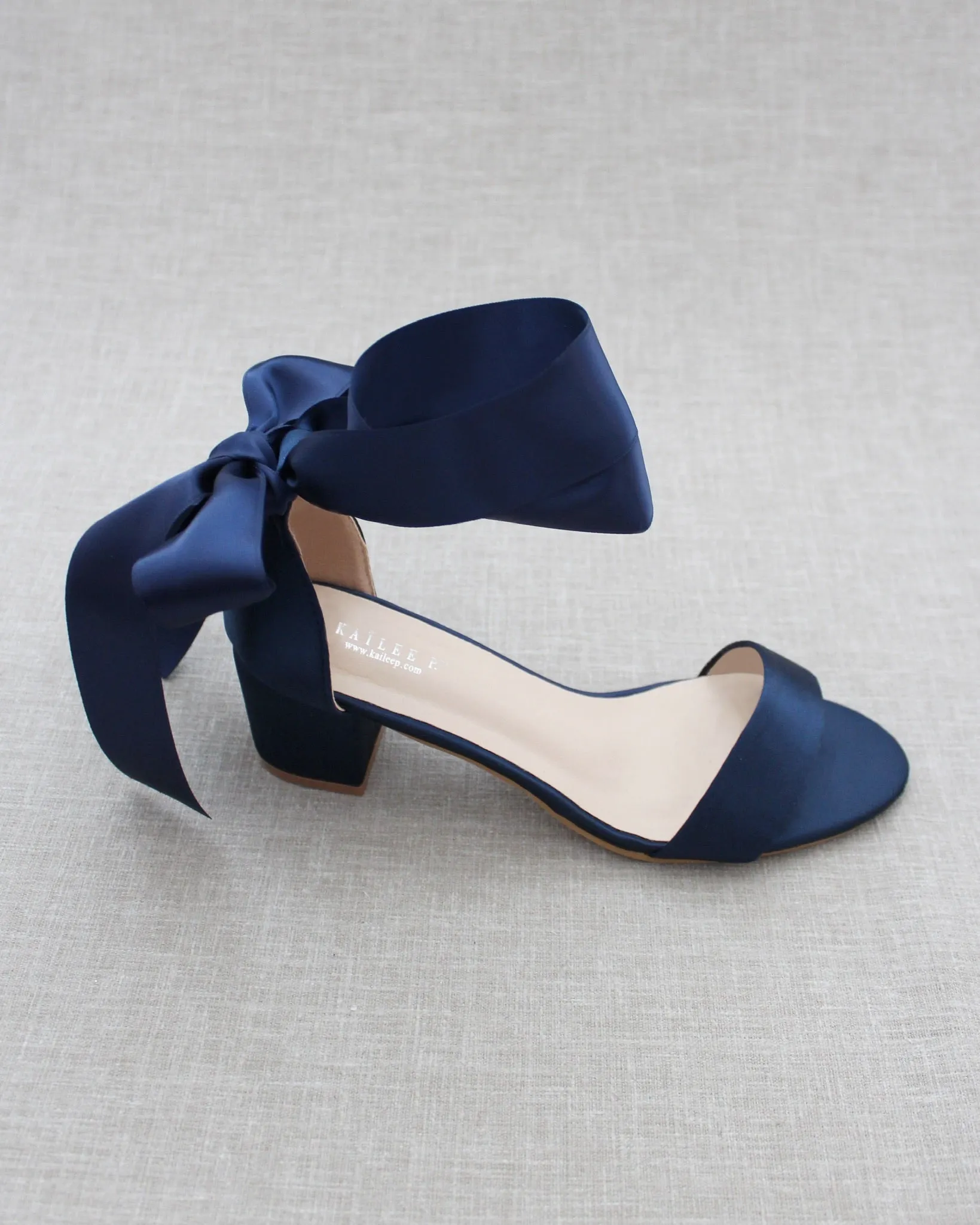 Satin Block Heel Sandal with Wrapped Ribbon Tie