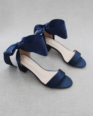 Satin Block Heel Sandal with Wrapped Ribbon Tie