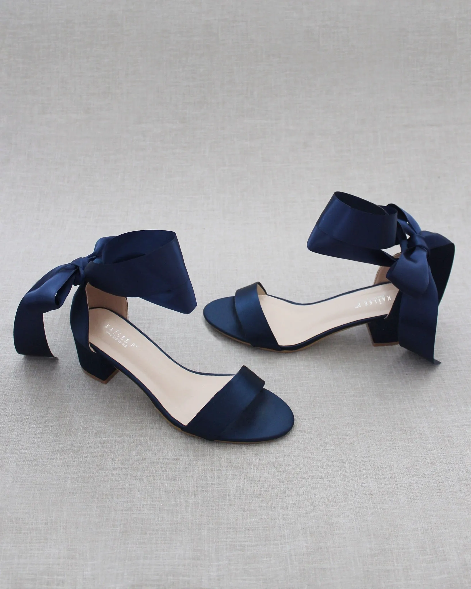 Satin Block Heel Sandal with Wrapped Ribbon Tie