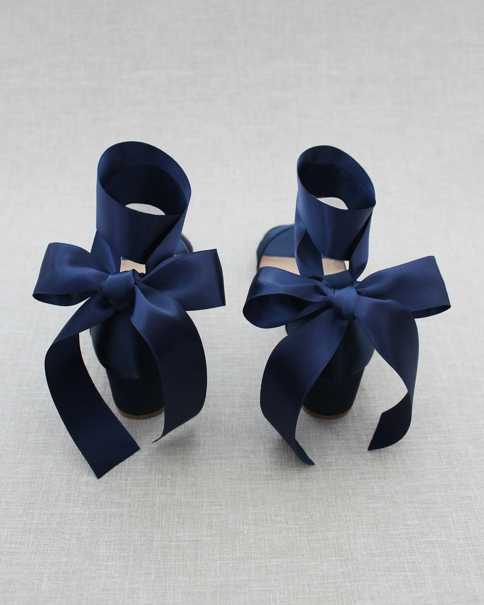 Satin Block Heel Sandal with Wrapped Ribbon Tie