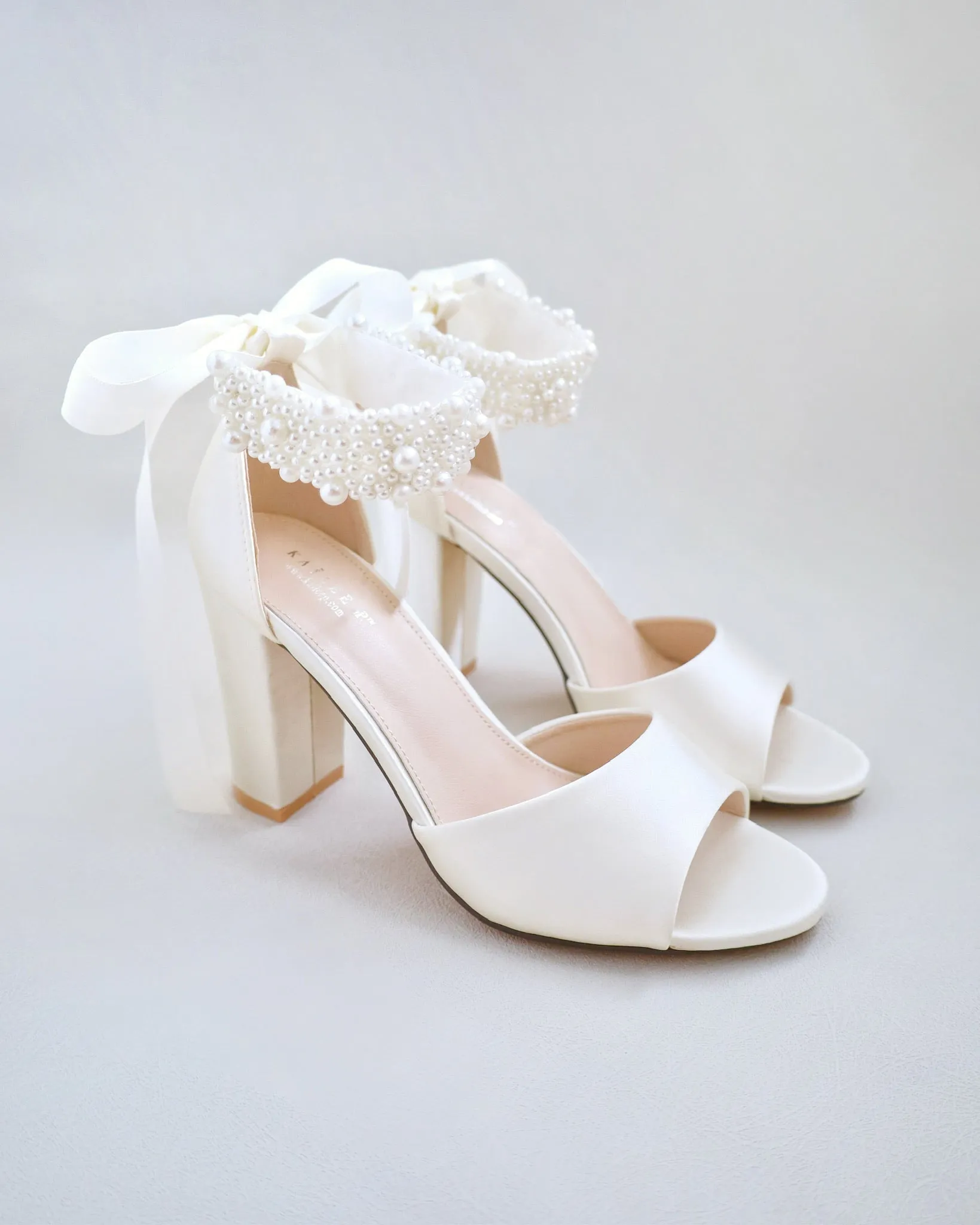 Satin Block Heel Wedding Sandals with Perla Ankle Strap