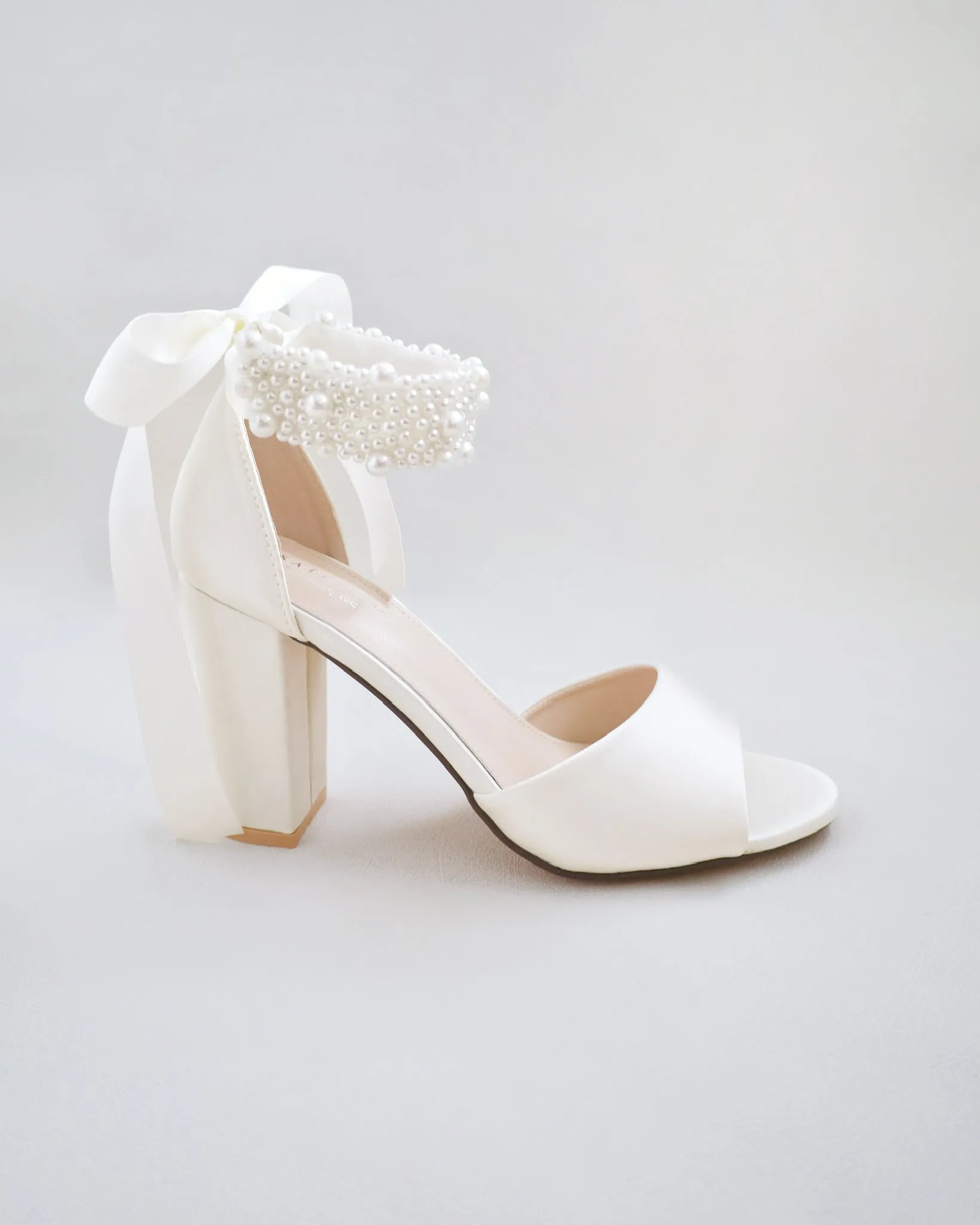 Satin Block Heel Wedding Sandals with Perla Ankle Strap