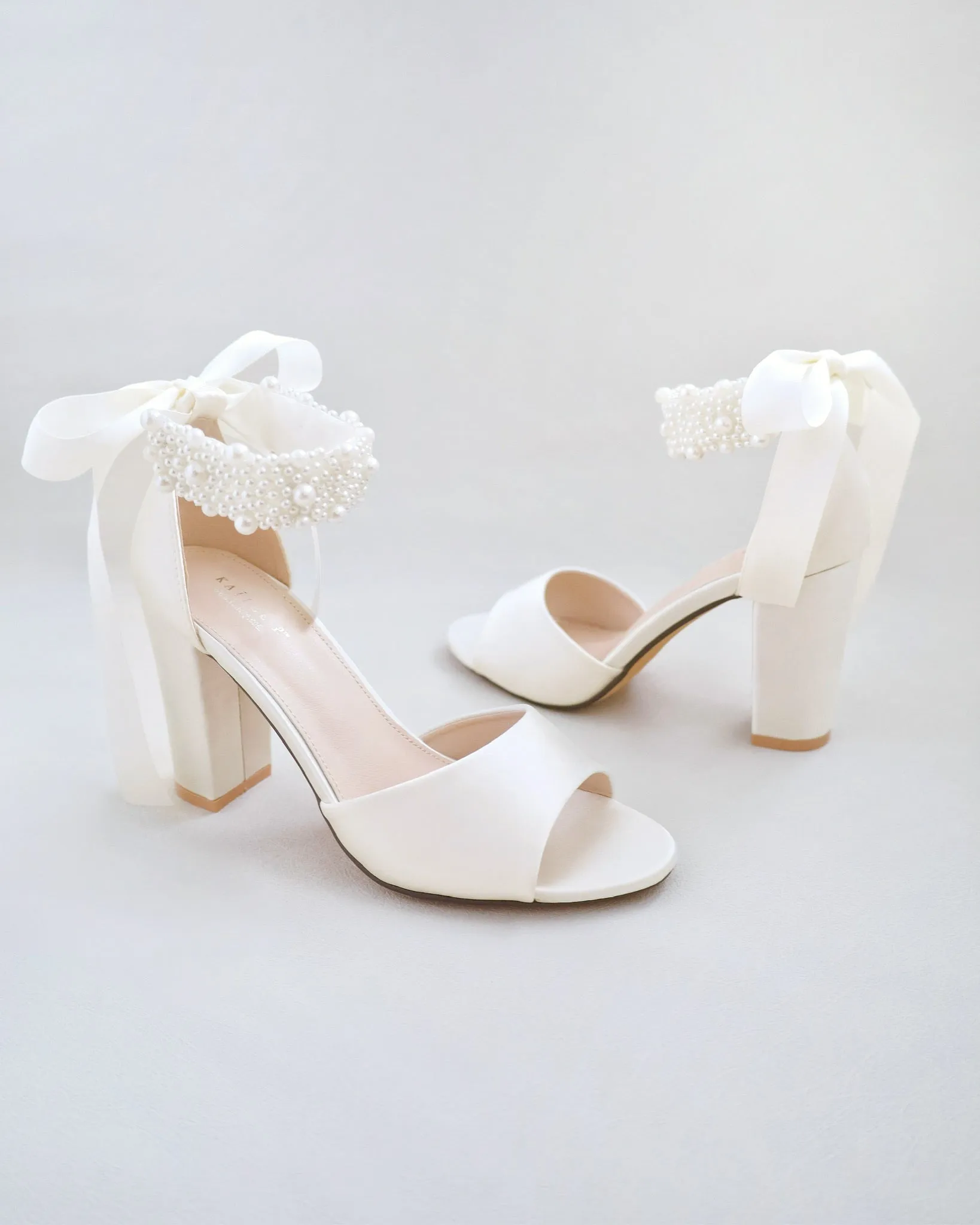 Satin Block Heel Wedding Sandals with Perla Ankle Strap