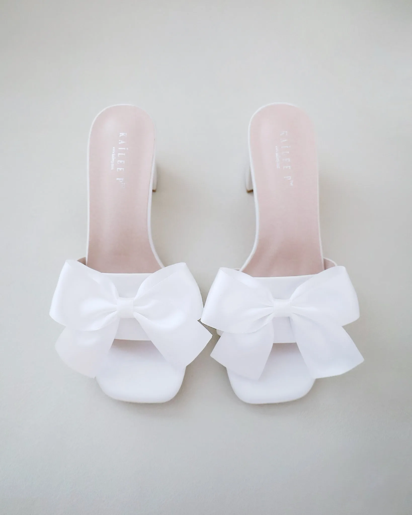 Satin Block Heels Slide Wedding Sandals with Satin Bow