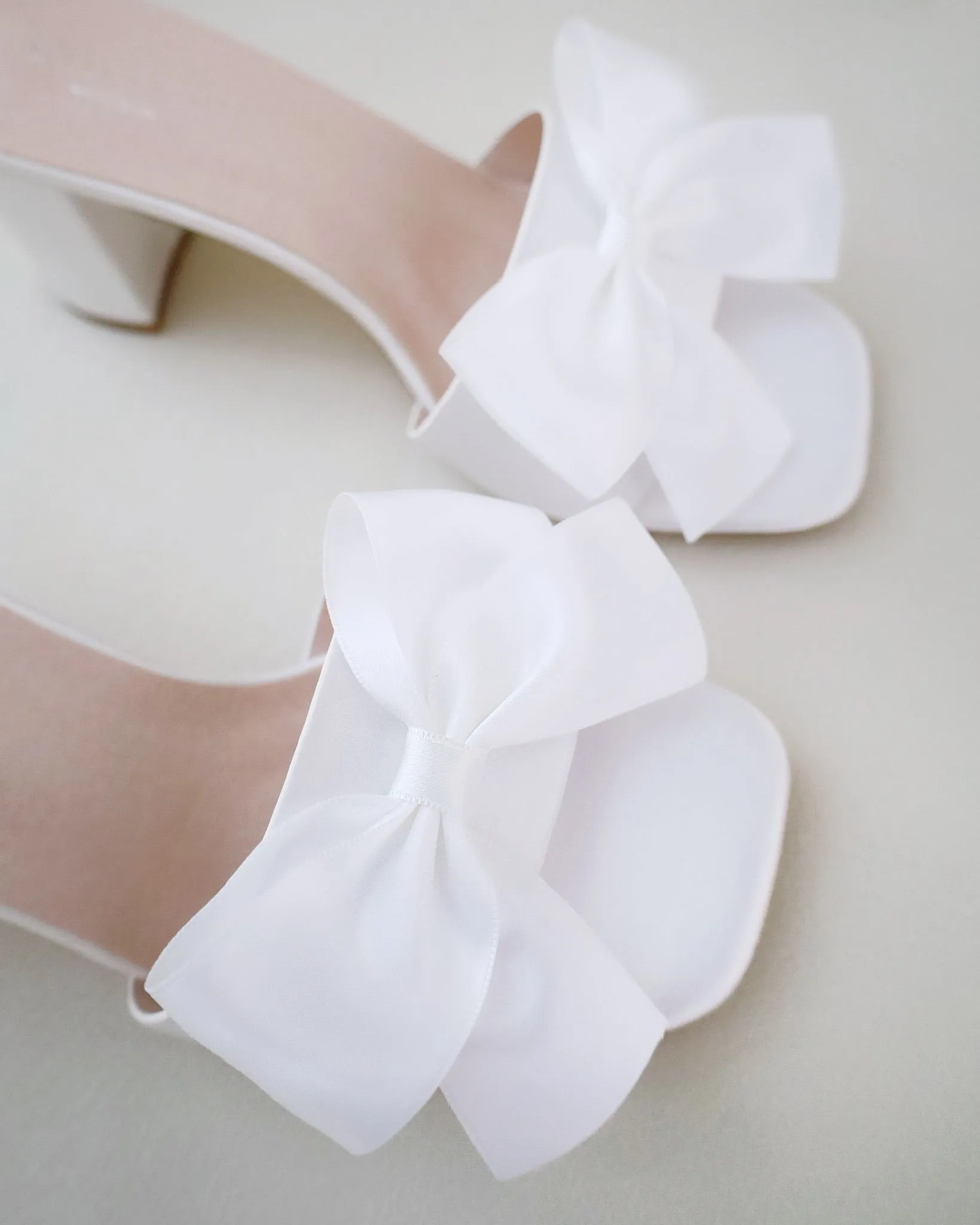 Satin Block Heels Slide Wedding Sandals with Satin Bow