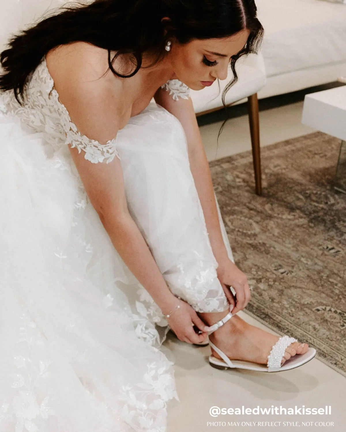 Satin Evening Flat Sandal with Perla Applique