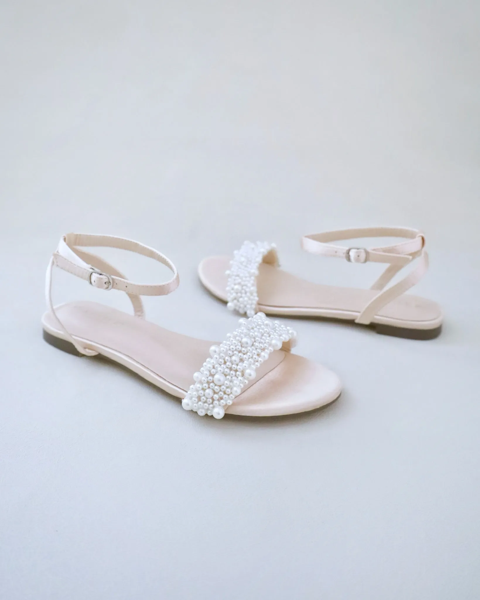 Satin Evening Flat Sandal with Perla Applique