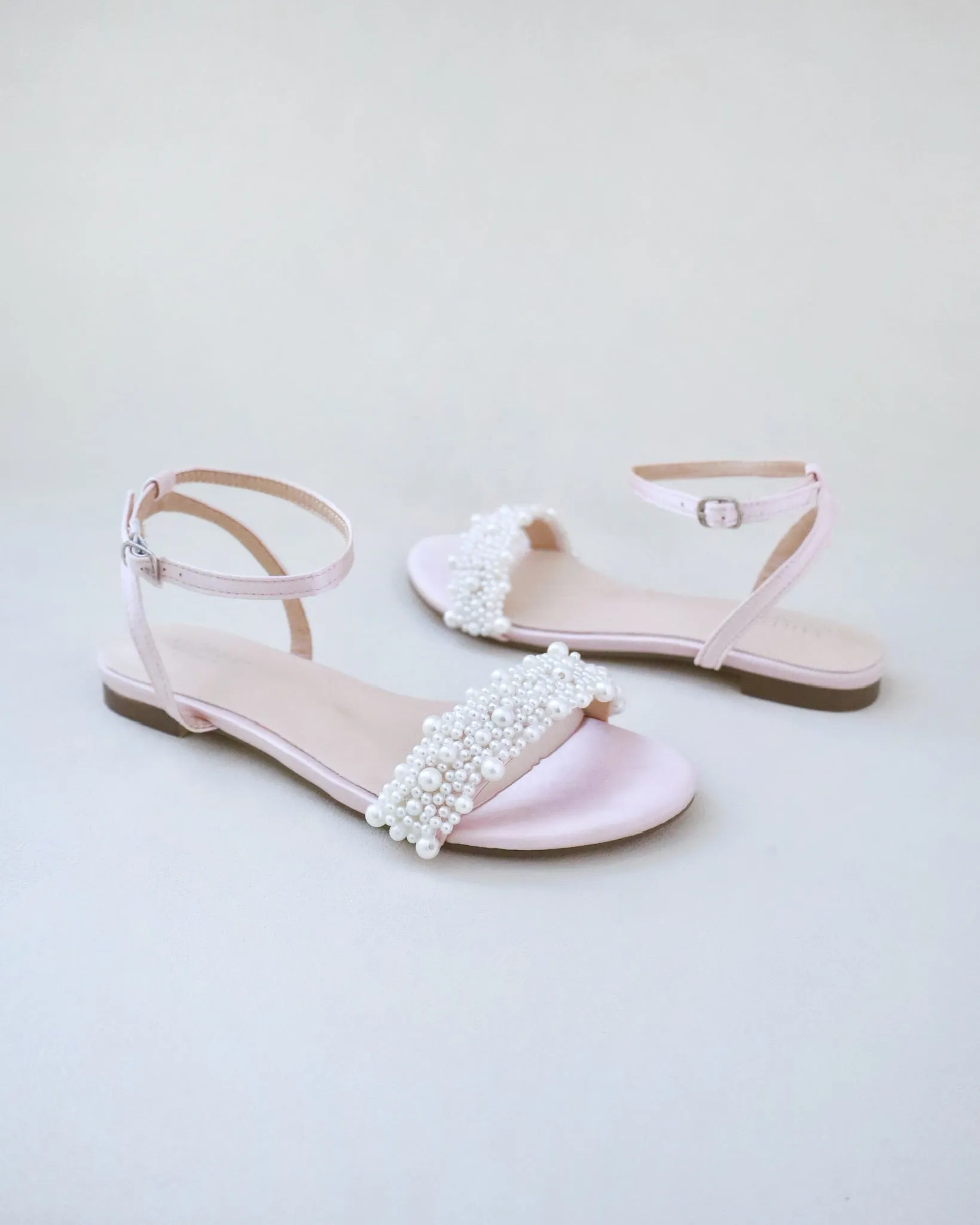 Satin Evening Flat Sandal with Perla Applique