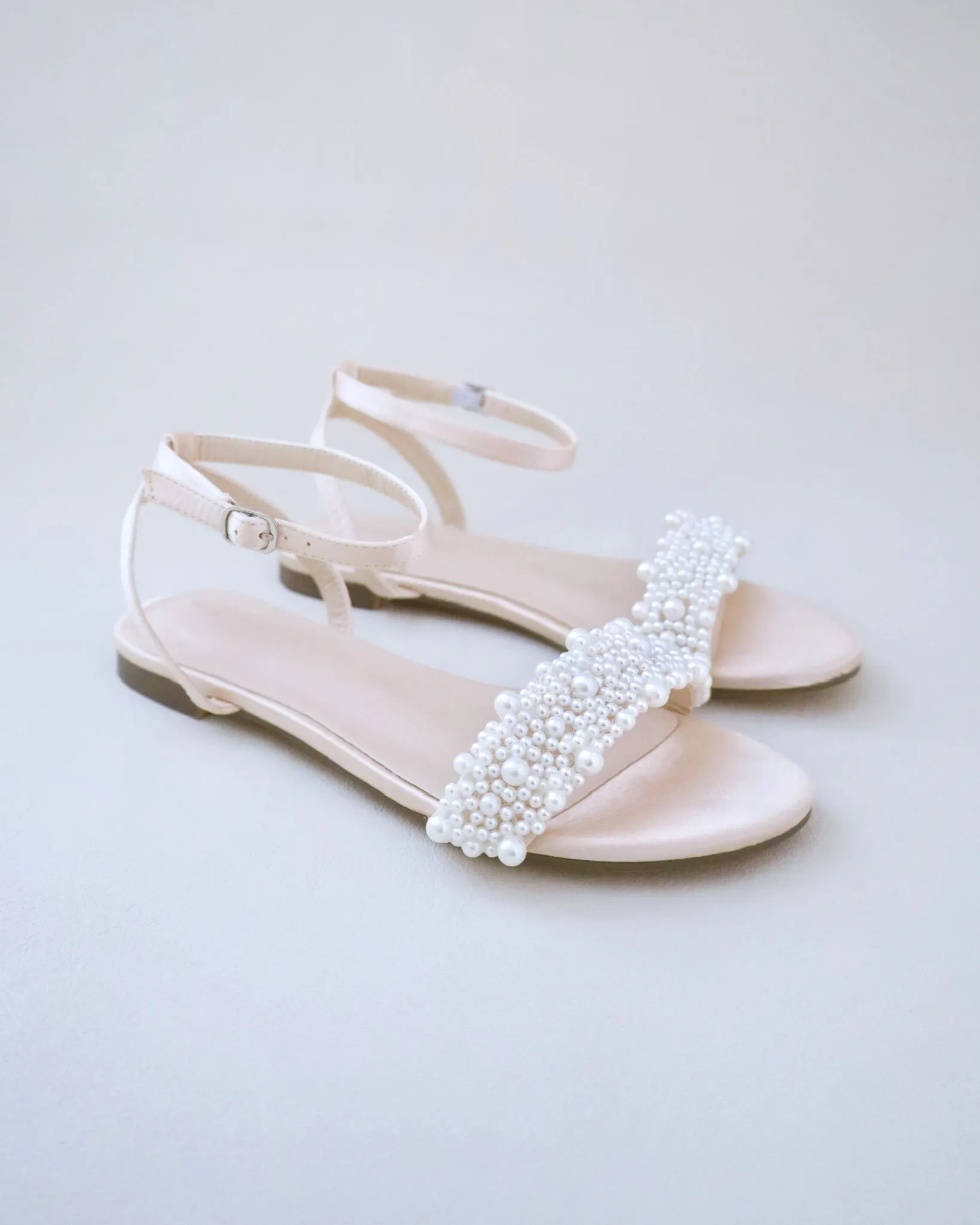 Satin Evening Flat Sandal with Perla Applique