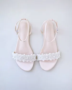 Satin Evening Flat Sandal with Perla Applique