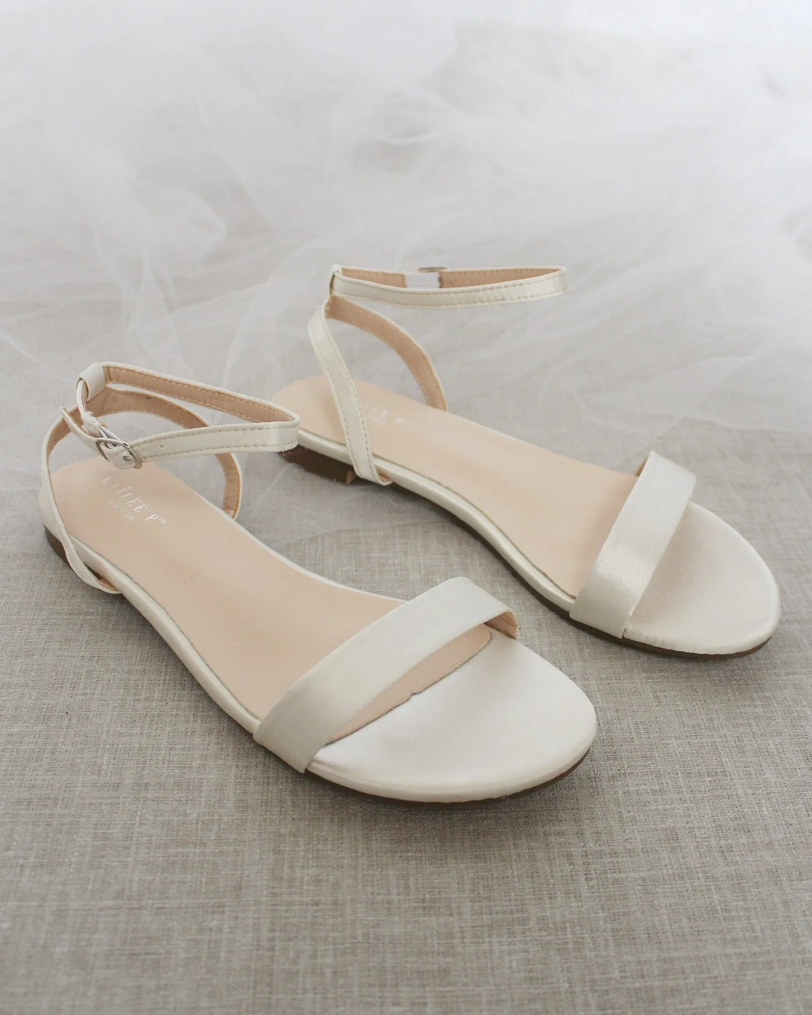 Satin Flat Sandal with Ankle Strap