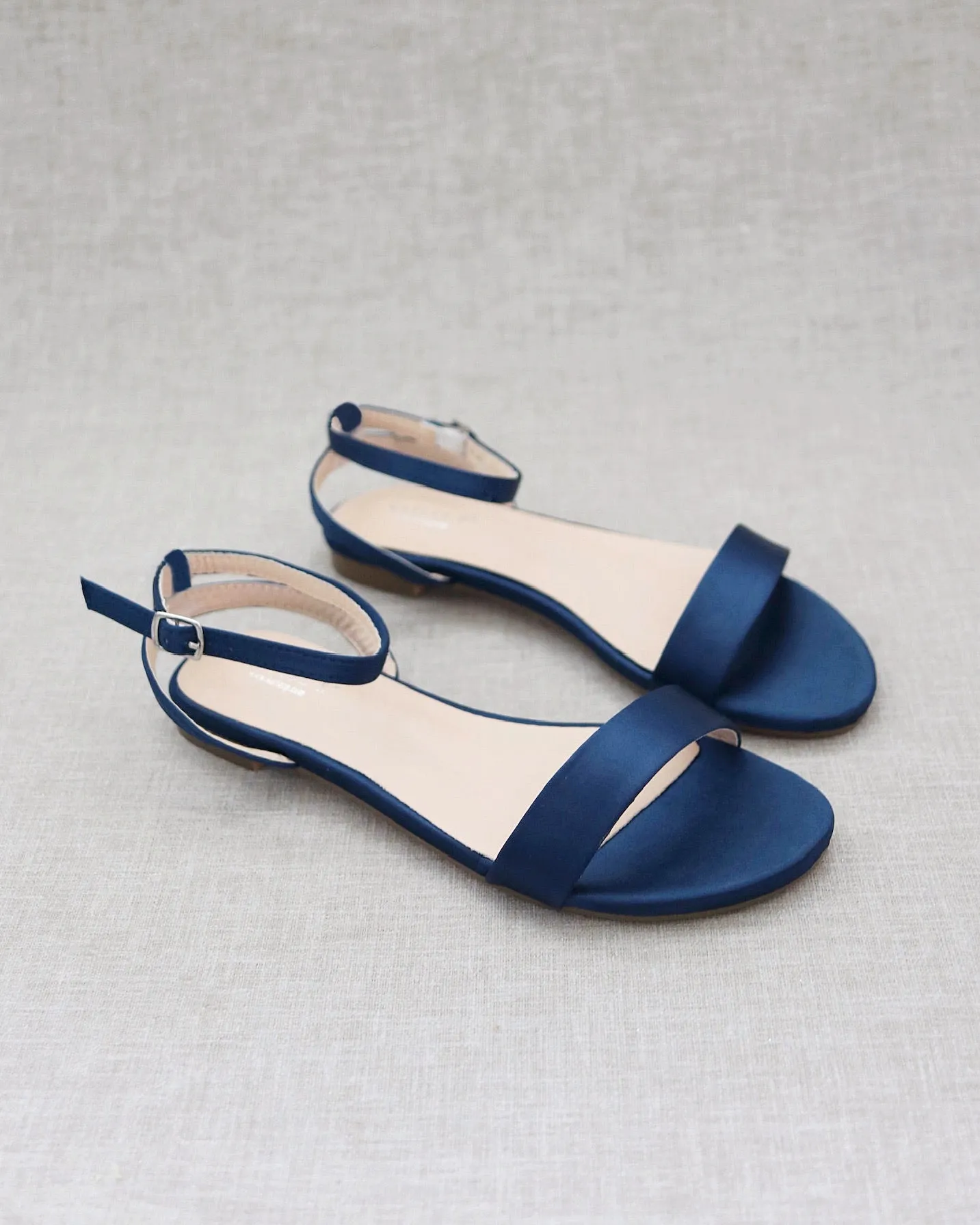 Satin Flat Sandal with Ankle Strap