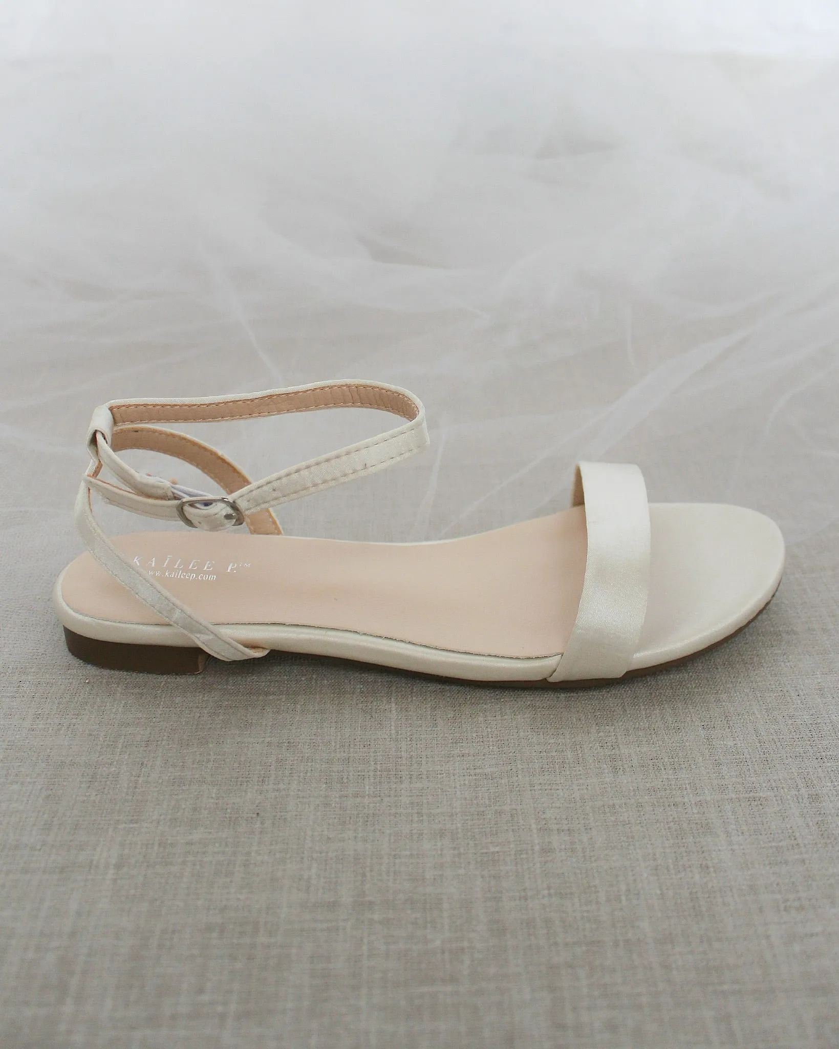 Satin Flat Sandal with Ankle Strap