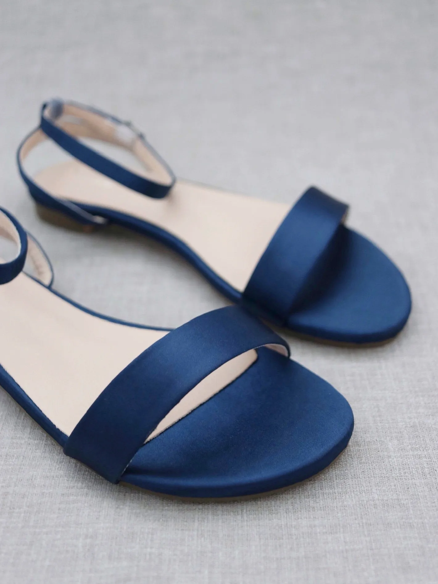 Satin Flat Sandal with Ankle Strap