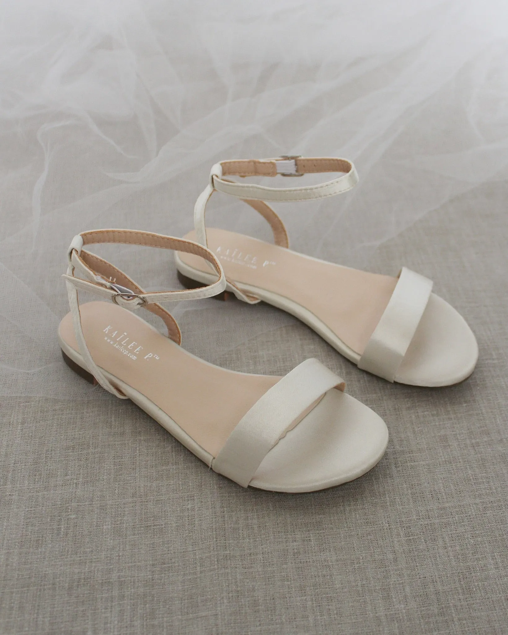 Satin Flat Sandal with Ankle Strap