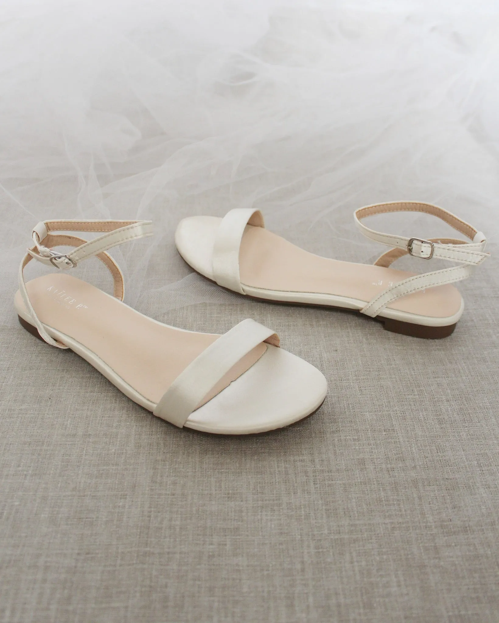 Satin Flat Sandal with Ankle Strap