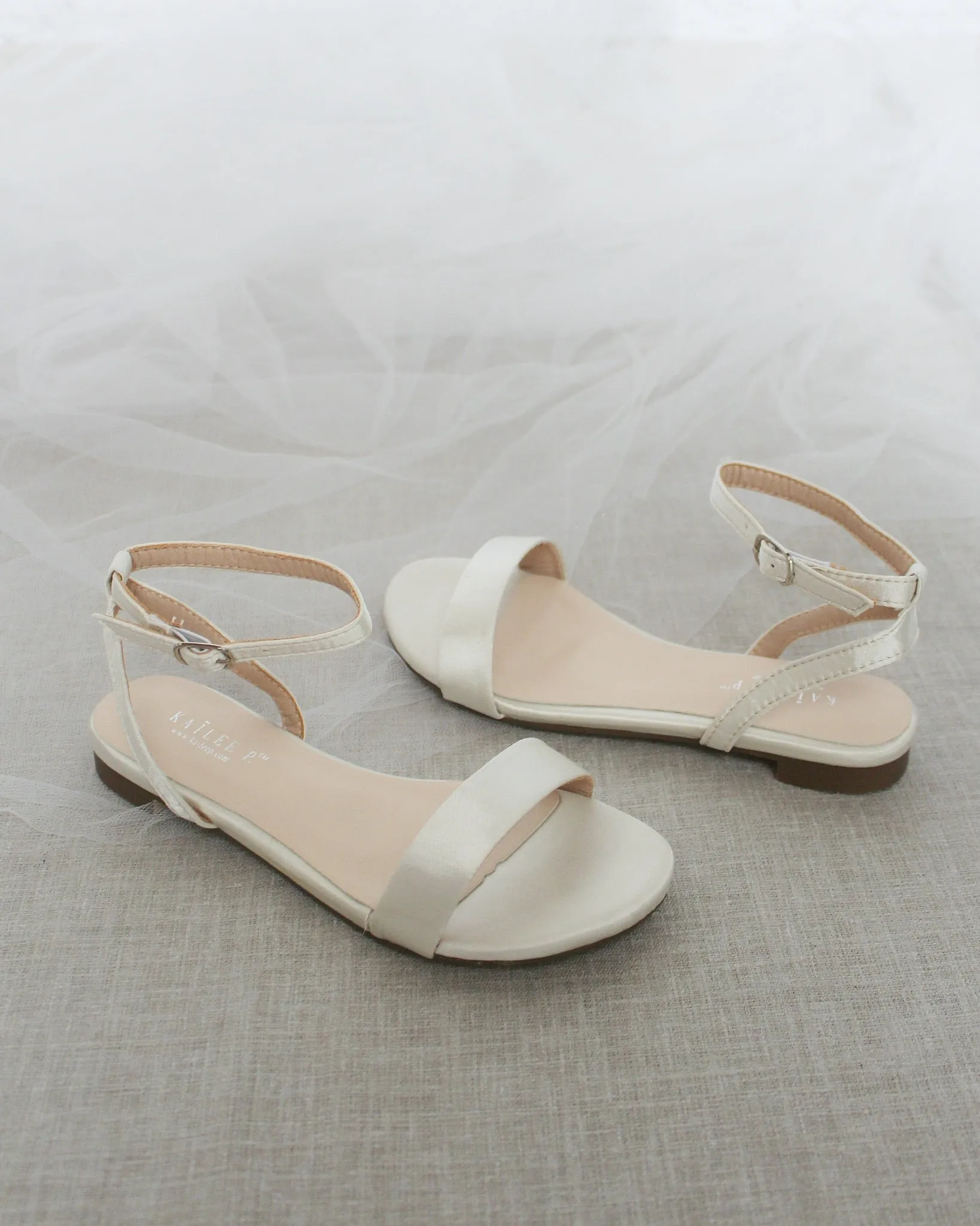 Satin Flat Sandal with Ankle Strap