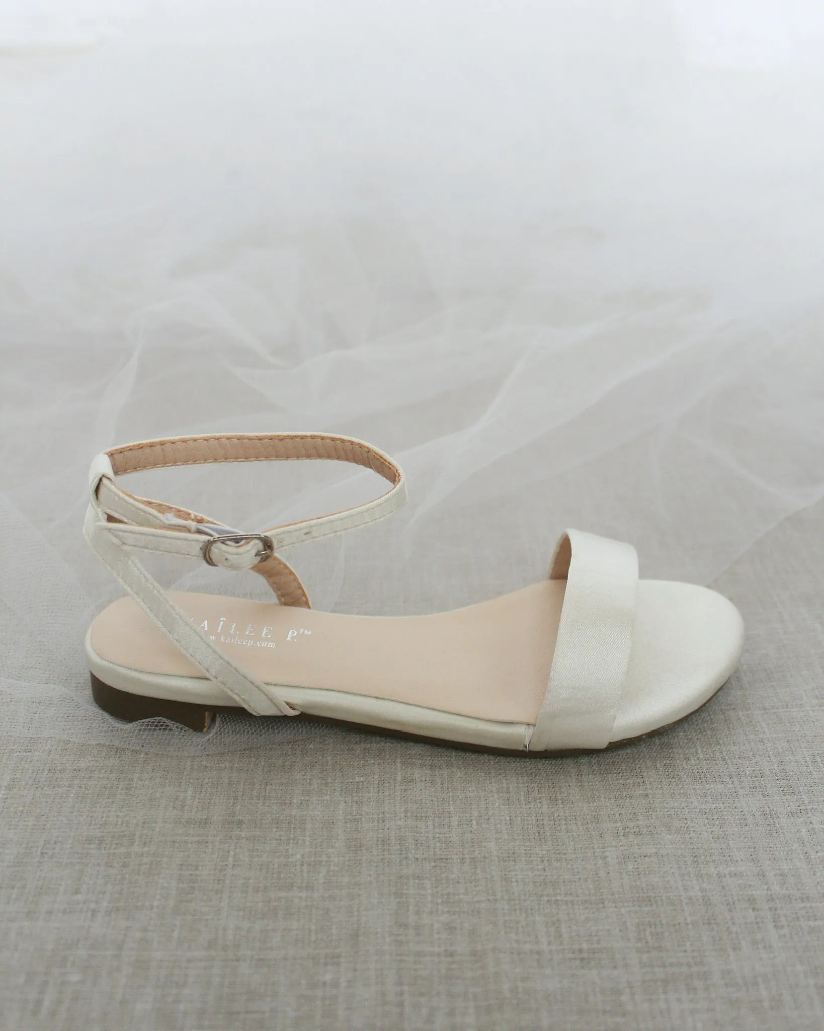 Satin Flat Sandal with Ankle Strap