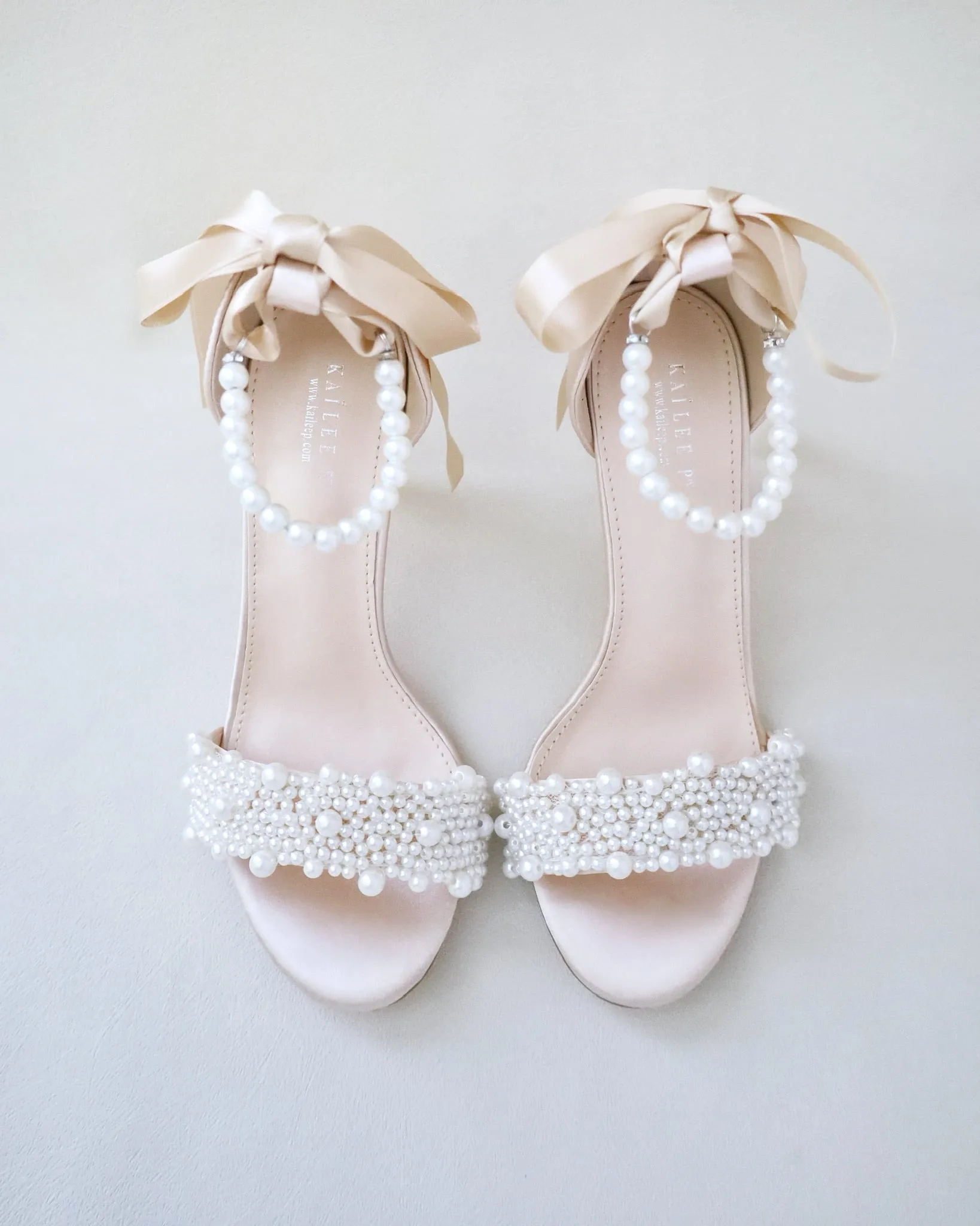 Satin High Heel Evening Sandals with Perla Applique