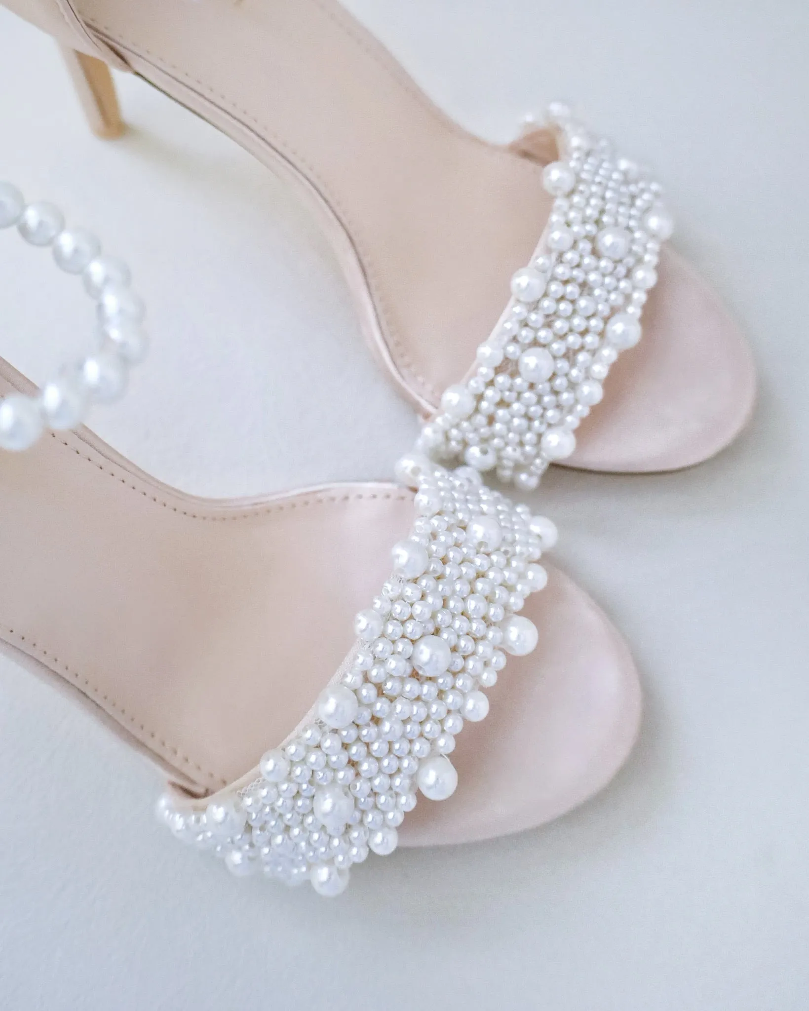 Satin High Heel Evening Sandals with Perla Applique