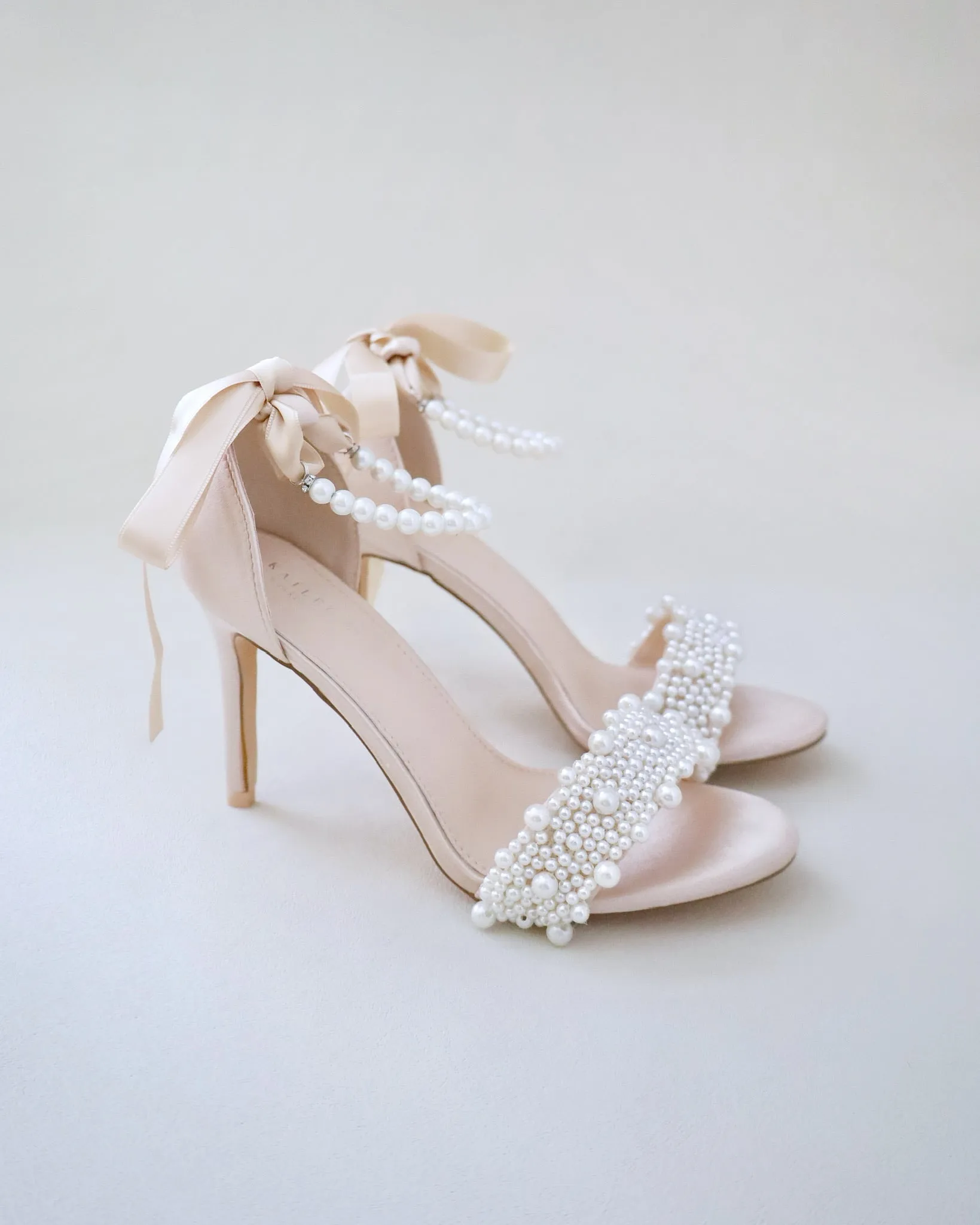 Satin High Heel Evening Sandals with Perla Applique