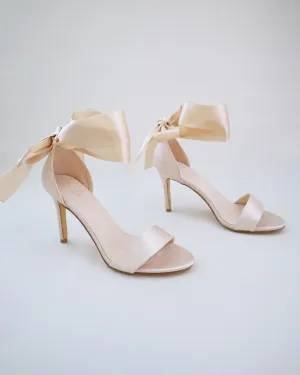 Satin High Heel Evening Sandals with Wrapped Ankle Tie