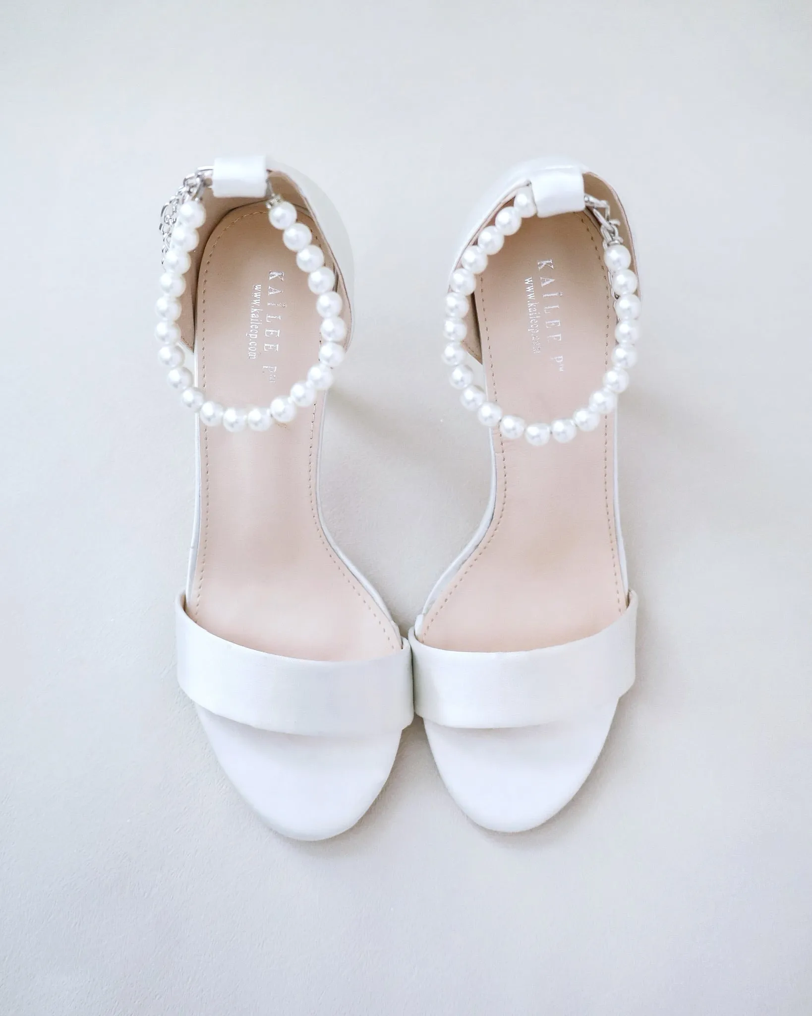 Satin High Heel Wedding Sandals with Pearl Strap