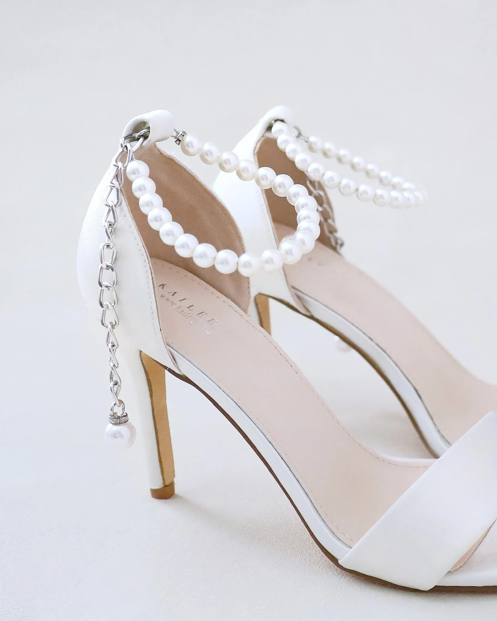 Satin High Heel Wedding Sandals with Pearl Strap