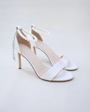 Satin High Heel Wedding Sandals with Pearl Strap
