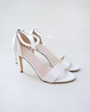 Satin High Heel Wedding Sandals with Pearl Strap