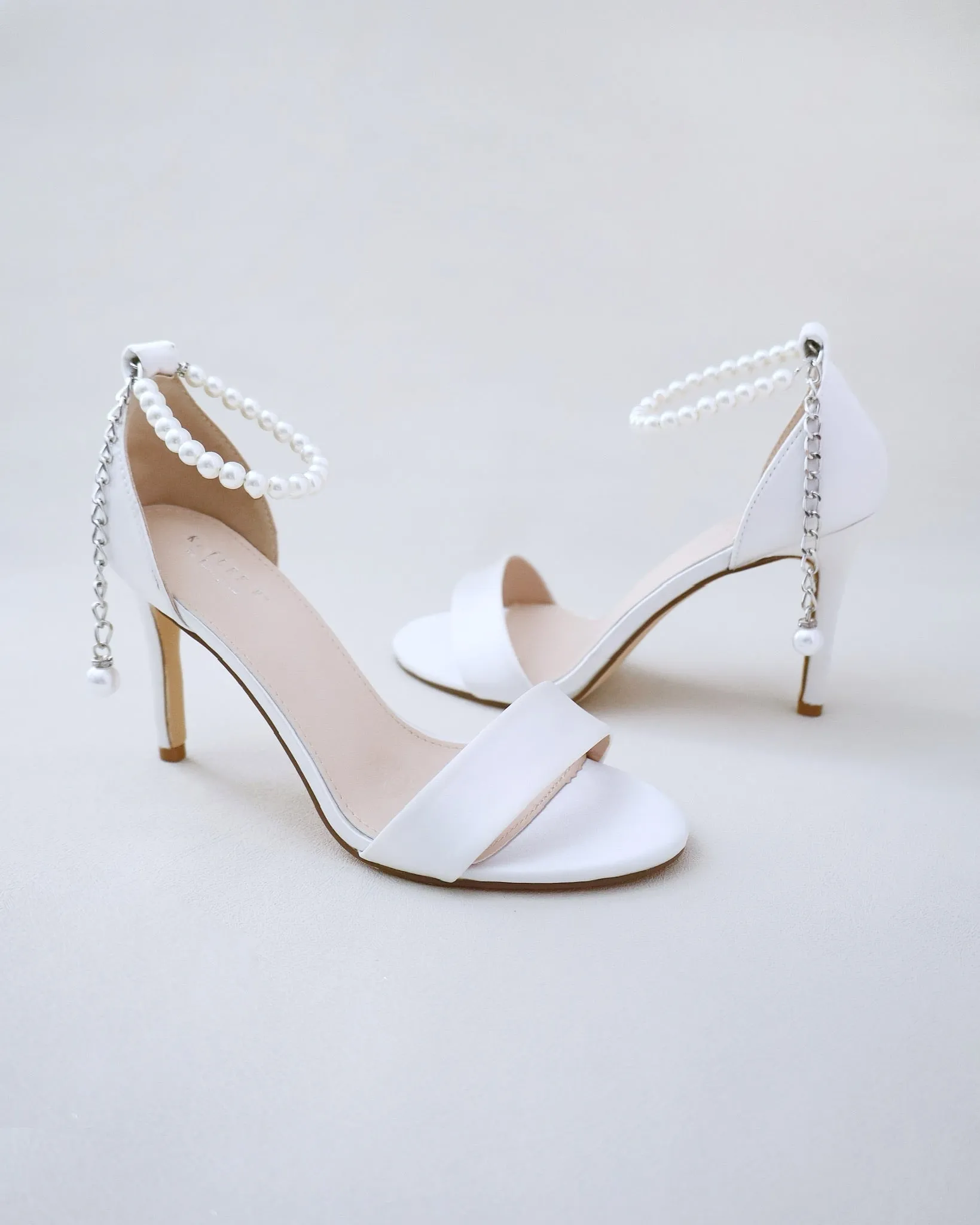 Satin High Heel Wedding Sandals with Pearl Strap